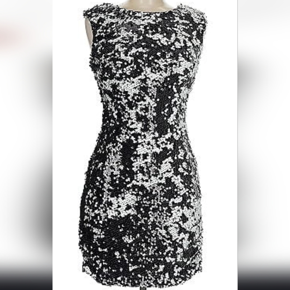 Aidan Mattox Black and White Sequin Mini Dress NWT